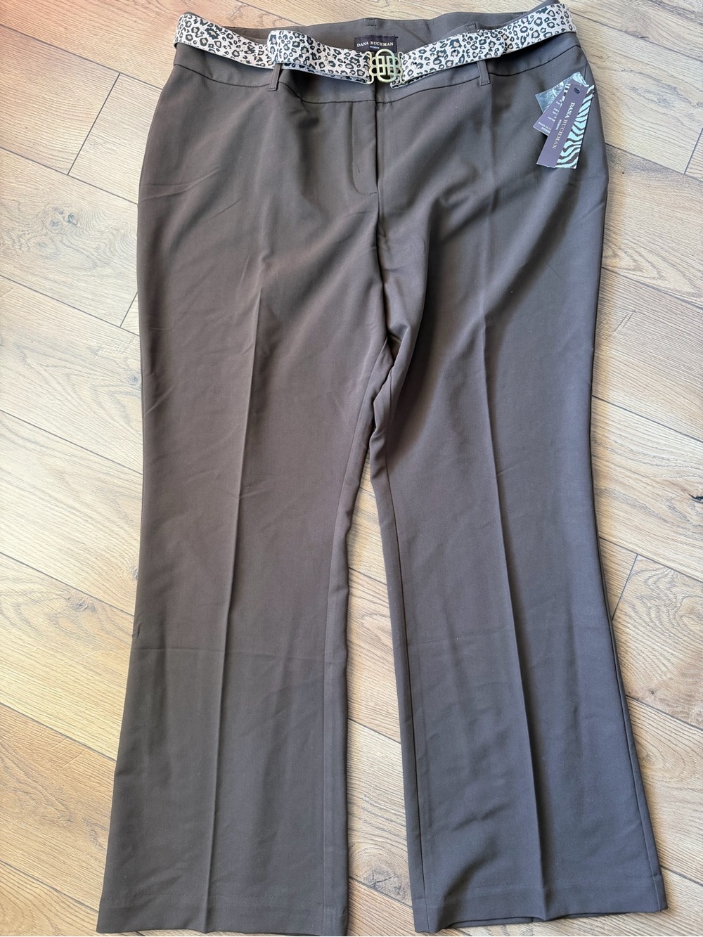 Dana Buchman Brown Bootcut Pants with Leopard Waist Trim